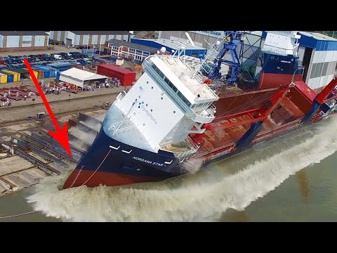 VIDEO: Large Ship Launch Compilation | 12 Awesome Ship Launches, Fails and Close Calls